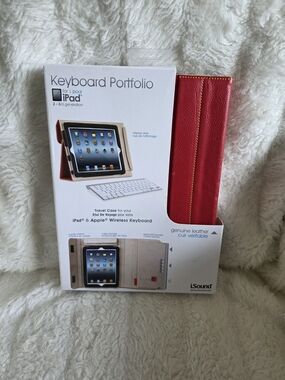 Red Genuine Leather Keyboard Portfolio Case for iPad